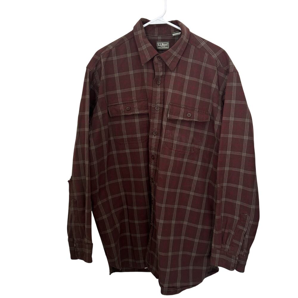 Vintage LL Bean Shirt Mens XL Tall Maroon Plaid 100% Cotton Made In USA 90s